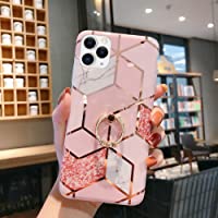 Uposao Compatible con Funda iPhone 11 Pro MAX Purpurina Funda Girly Case 3D Geométrico Mármol Diseño + Anillo Soporte…